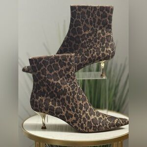 NWOT BETSEY JOHNSON sparkle Leopard Print Ankle Boots with Gold Heels